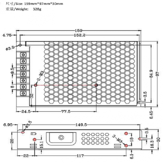 منبع تغذیه LED ضد آب CE 12.5A ترانسفورماتور نوار LED 12VDC 150W 2